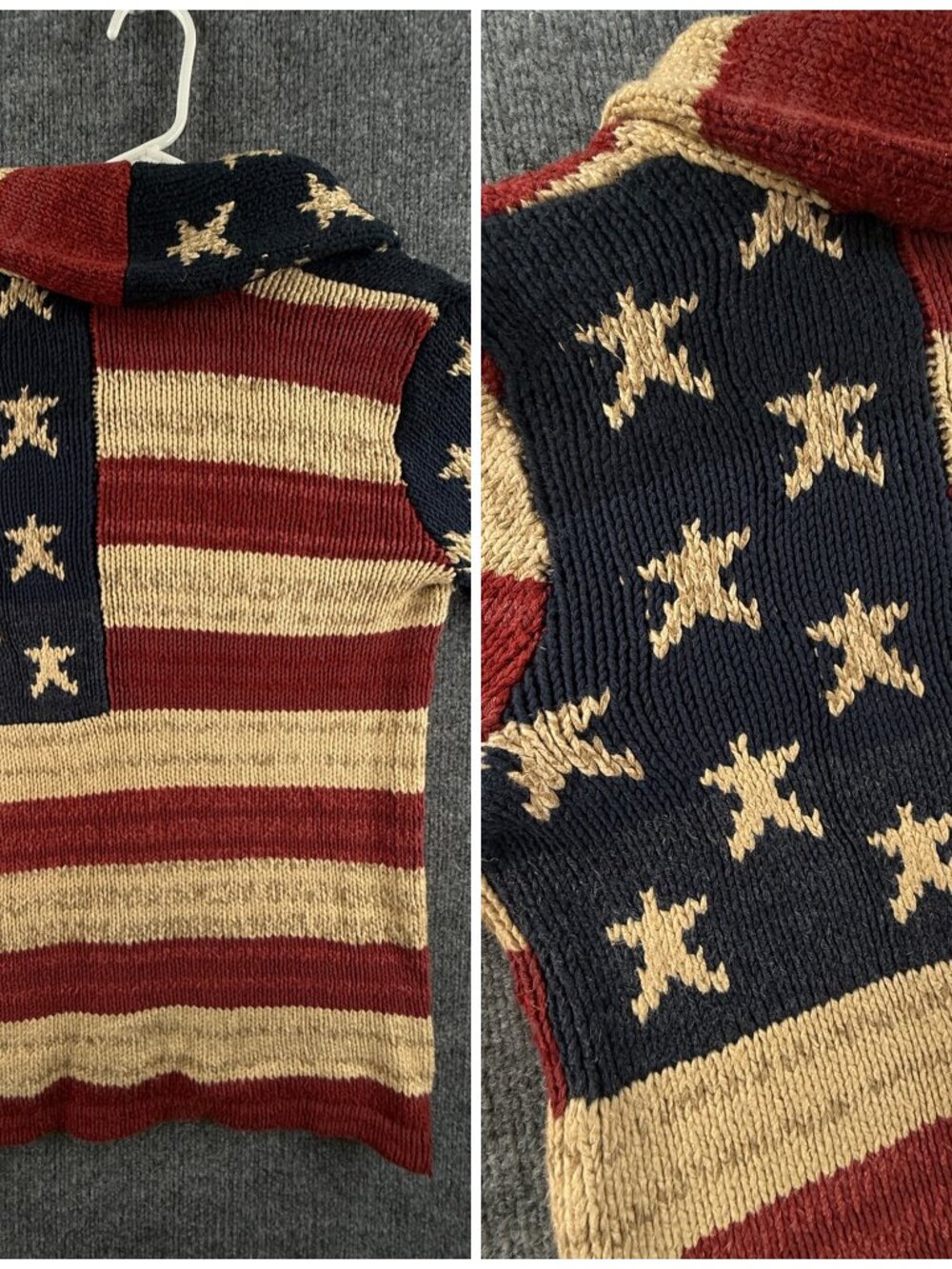 Ralph Lauren AOP Flag Sweater Chunky USA Colorful Stars Stripes Cotton Linen - Picture 15 of 16